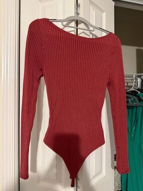 Abercrombie & Fitch Ribbed Red Long-Sleeve Top Bodysuit